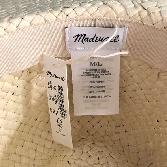 Madewell Natural Straw Fedora Hat M/L Summer Beach Travel Sun Hat - Picture 5 of 5
